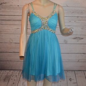 Lily Rose Blue Chiffon Prom Dress Rhinestones Sz 5